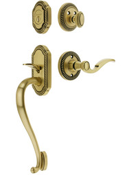 Newport Entry Lock Set in Antique Brass Finish with Left-Handed Bellagio Lever and
